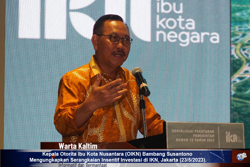 Kepala Otorita Ibu Kota Nusantara (OIKN) Bambang Susantono  Mengungkapkan Serangkaian Insentif Investasi di IKN, Jakarta (23/5/2023).